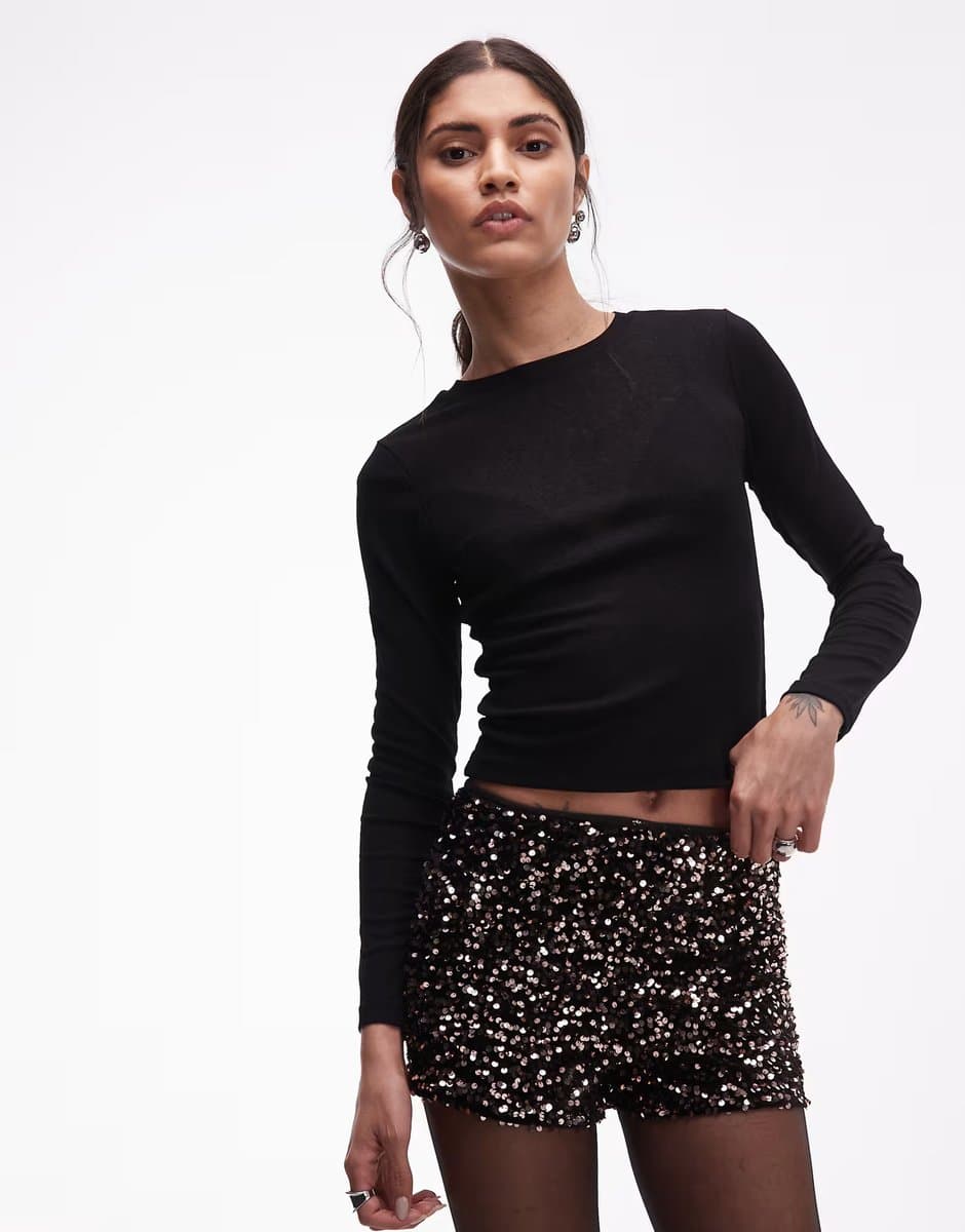 ASOS ASOS DESIGN velvet allover sequin mini short in bronze