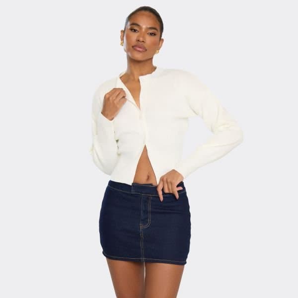 EGO EGO Cream Long Sleeve Button Front Cinched Waist Cardigan