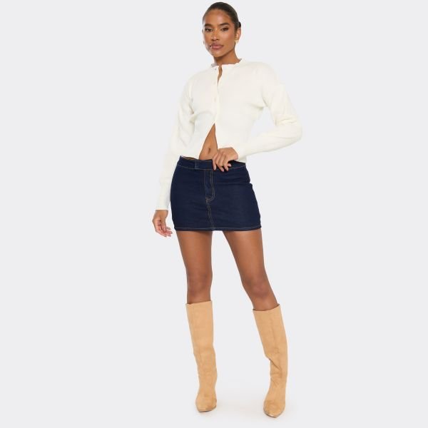 EGO Long Sleeve Button Front Cinched Waist Cardigan In Cream Knit, Women's Size UK Large L - 2