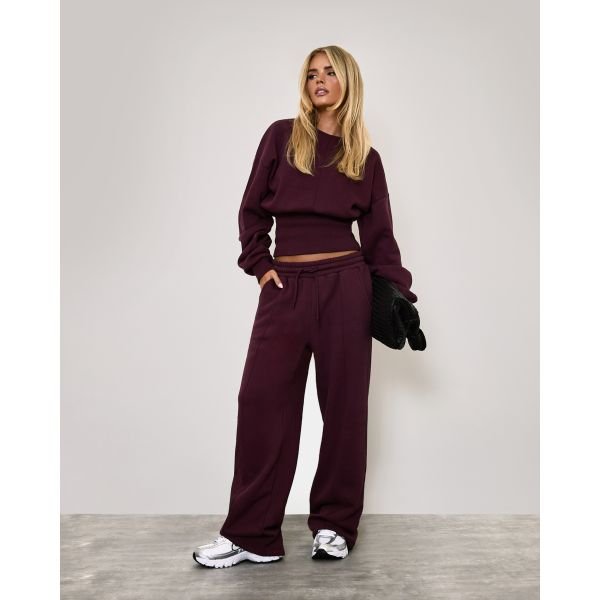 EGO Mid Rise Wide Leg Joggers In Plum, Women's Size UK 16 - 2