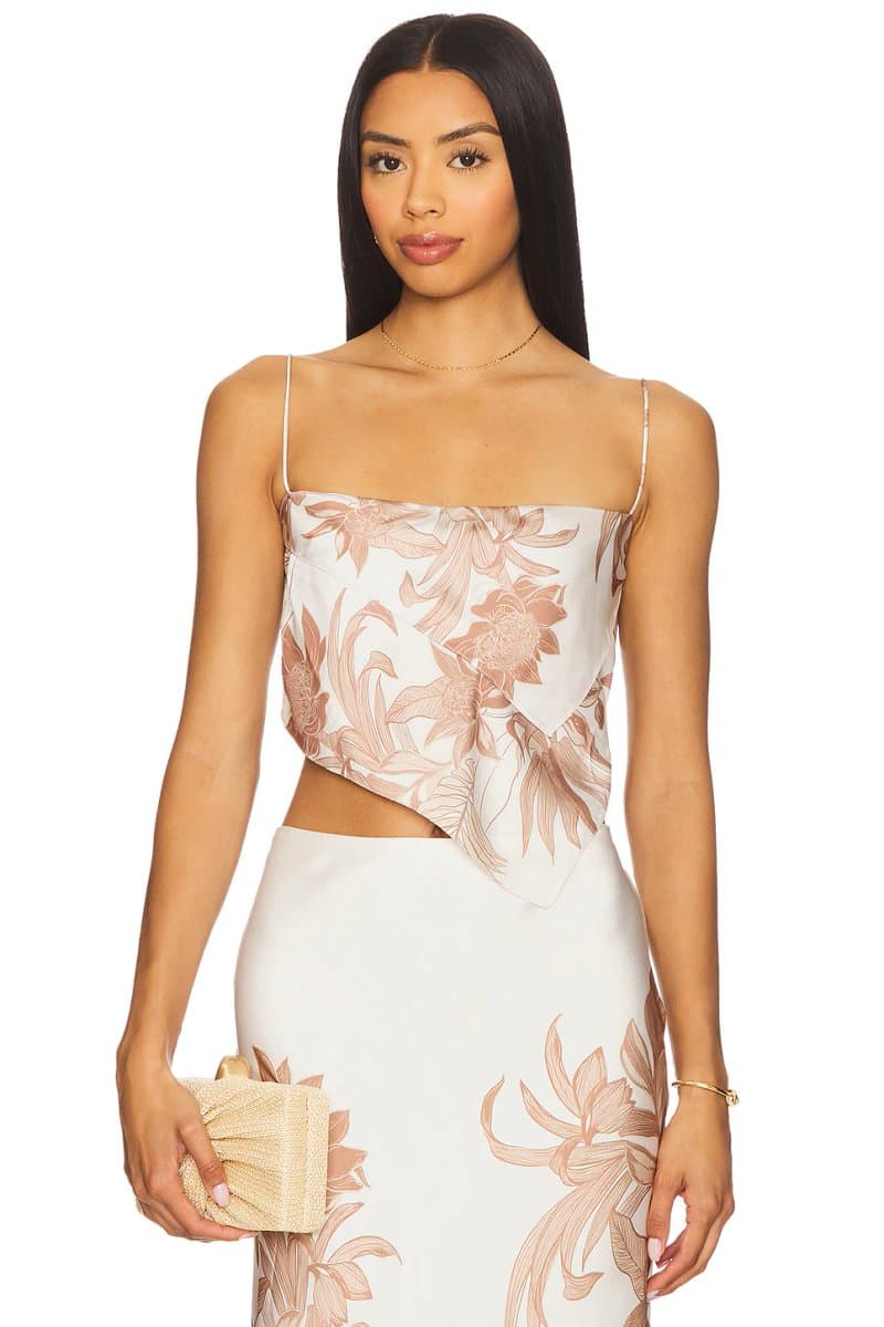 revolve Revolve Scarf Cowl Top with Floral Print in Off White & Brown