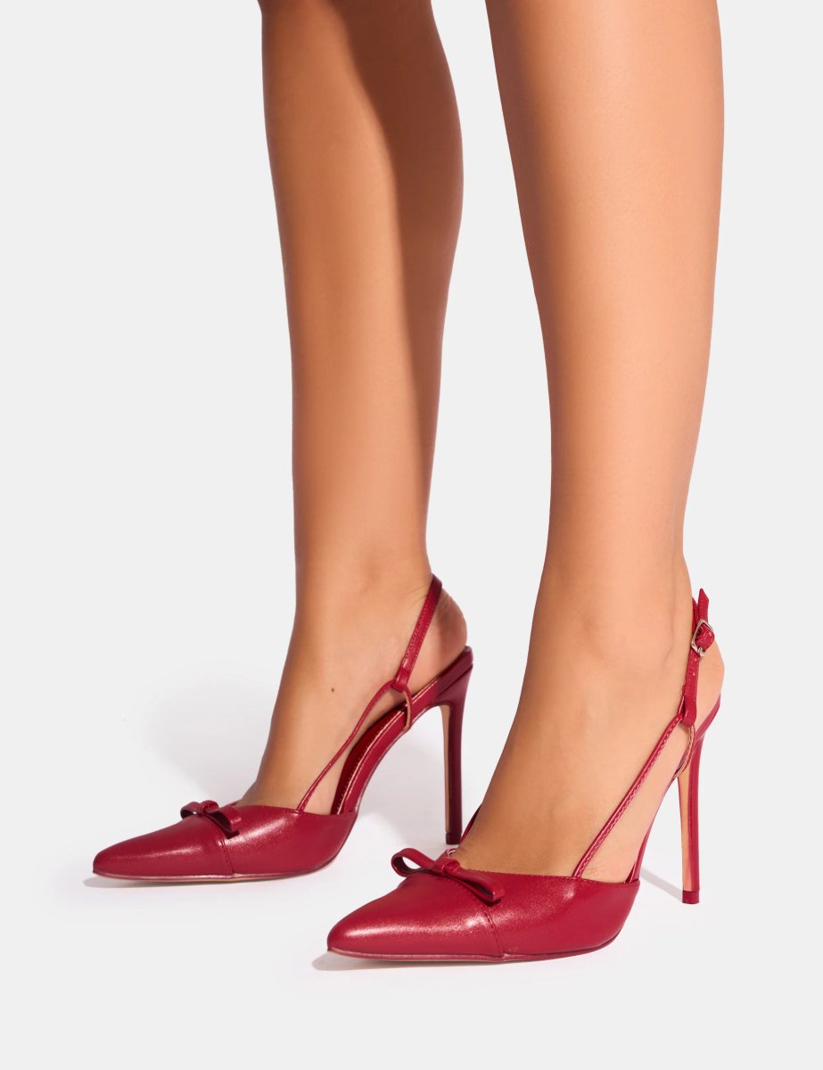 Public Desire Ginni Red Bow Detail Sling Back Court Heels - 4