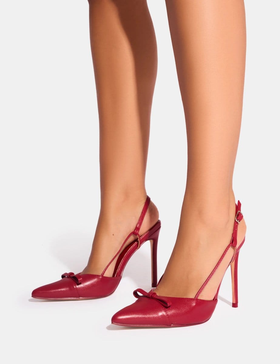Public Desire Ginni Red Bow Detail Sling Back Court Heels - 4