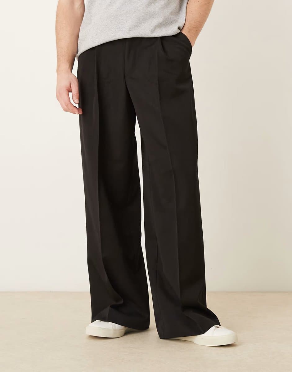 ASOS ASOS DESIGN smart pleated loose leg trousers in black