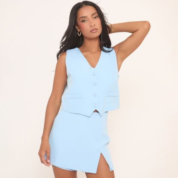 EGO EGO Sleeveless Cropped Waistcoat in Blue
