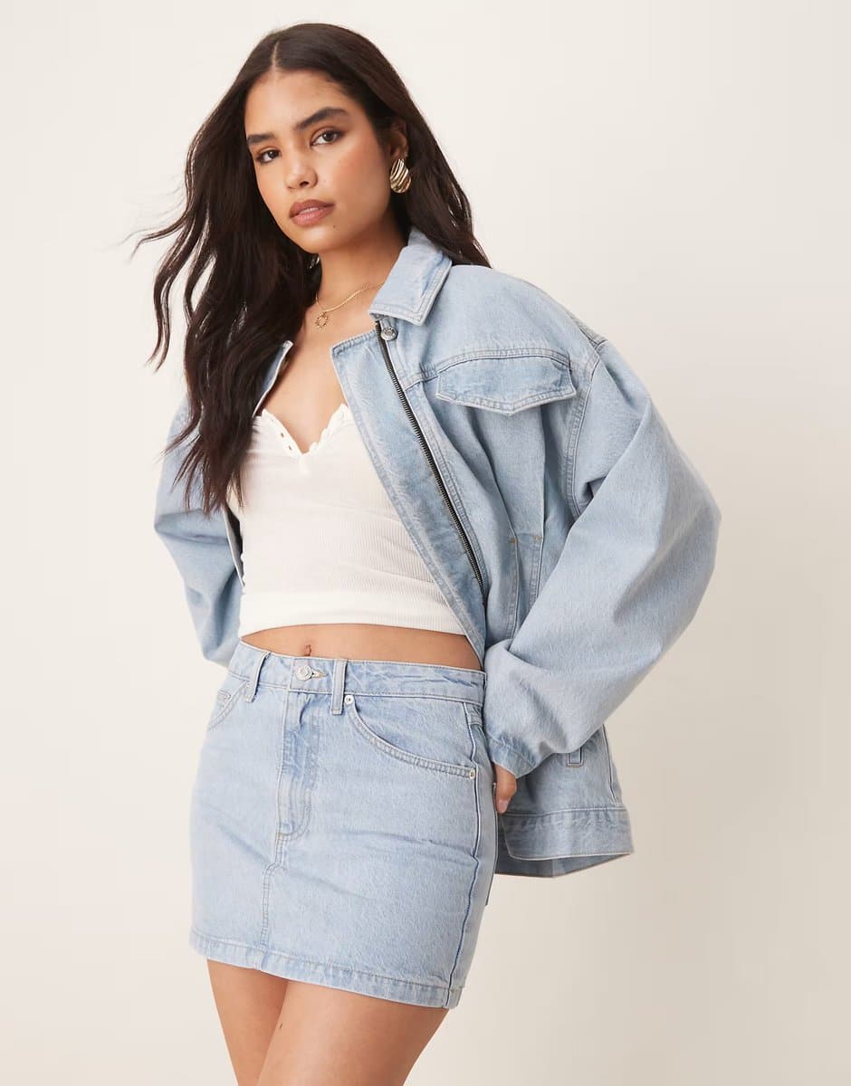 ASOS ASOS DESIGN denim pelmet skirt in lightwash co-ord