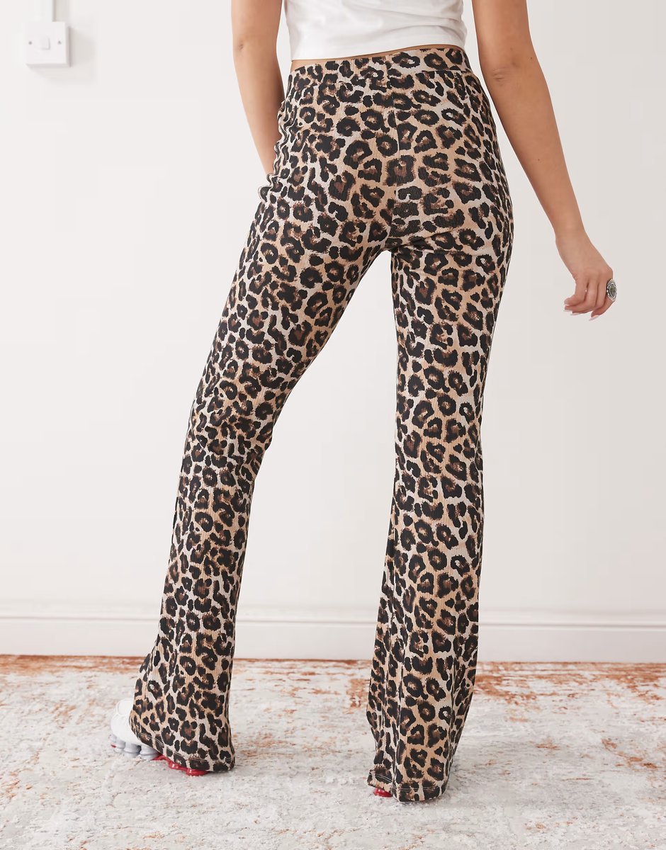 ASOS Noisy May flare ribbed trousers in leopard print - 4