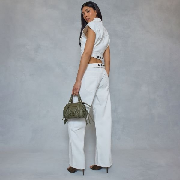 EGO Mid Rise Straight Leg Detail Jeans In White Denim, Women's Size UK 6 - 2