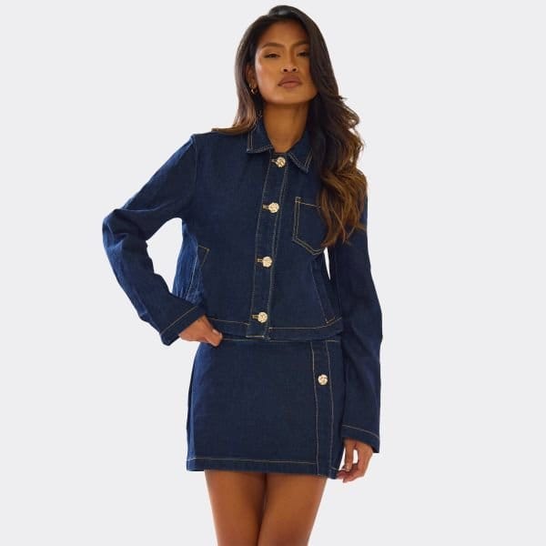 EGO Long Sleeve Button Detail Jacket In Indigo Blue Denim, Women's Size UK 6 - 1