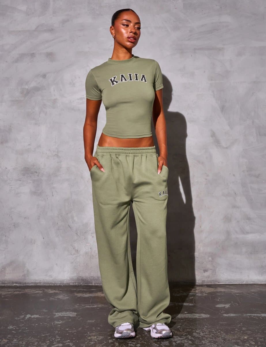 Kaiia Kaiia Logo Wide Leg Joggers Khaki