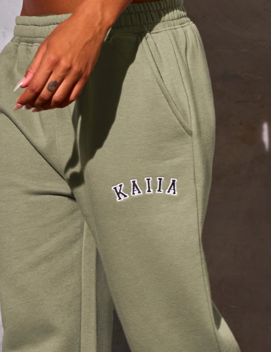Kaiia Kaiia Logo Wide Leg Joggers Khaki - 2