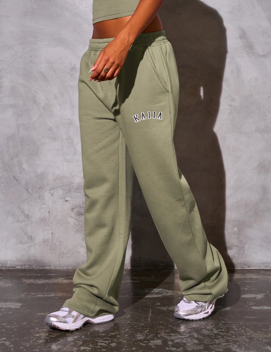 Kaiia Kaiia Logo Wide Leg Joggers Khaki - 3