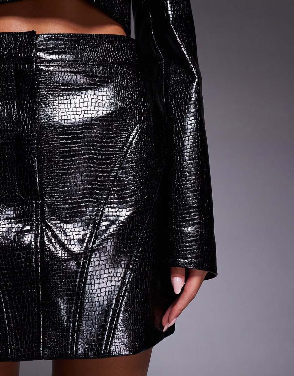 ASOS ASOS LUXE co-ord PU croc structured skirt in black - 3