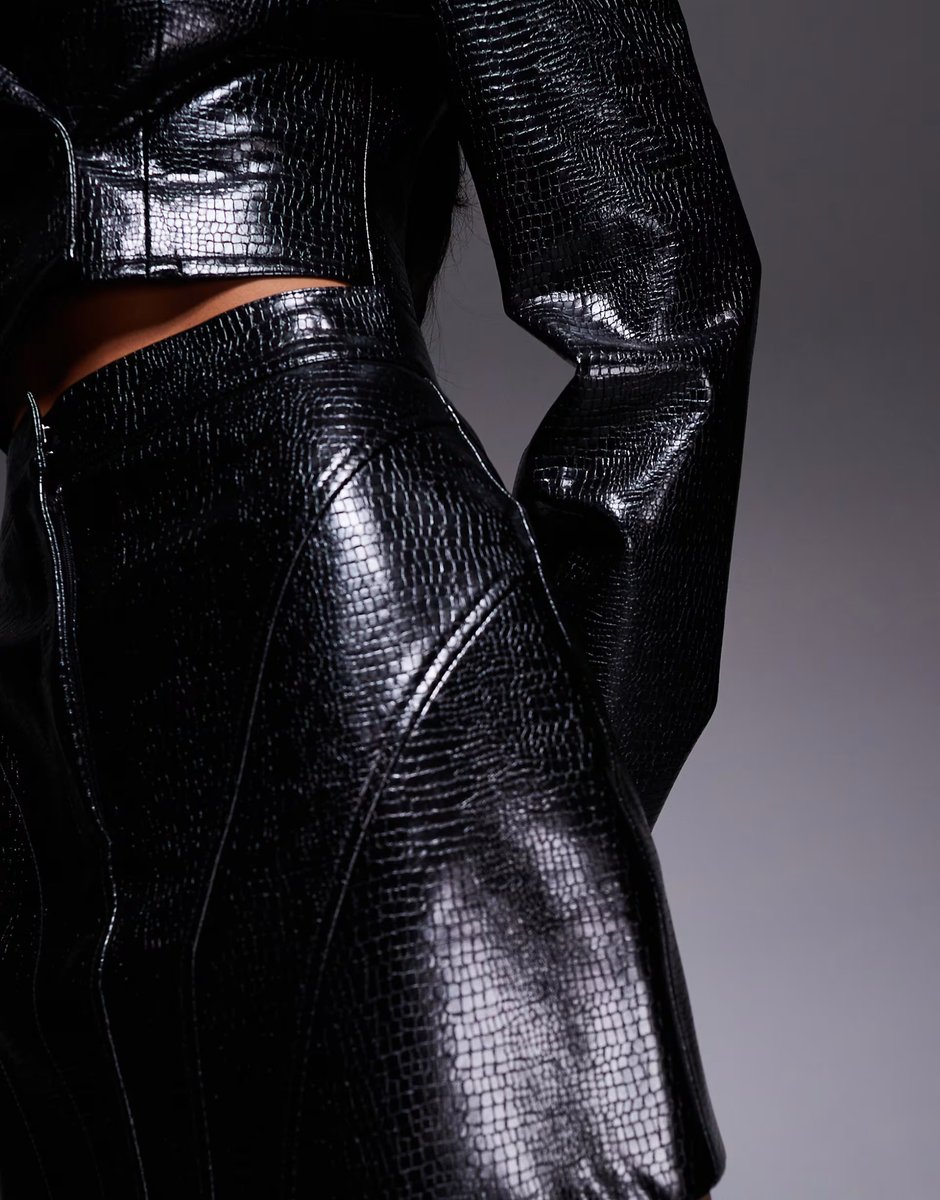 ASOS ASOS LUXE co-ord PU croc structured skirt in black - 4