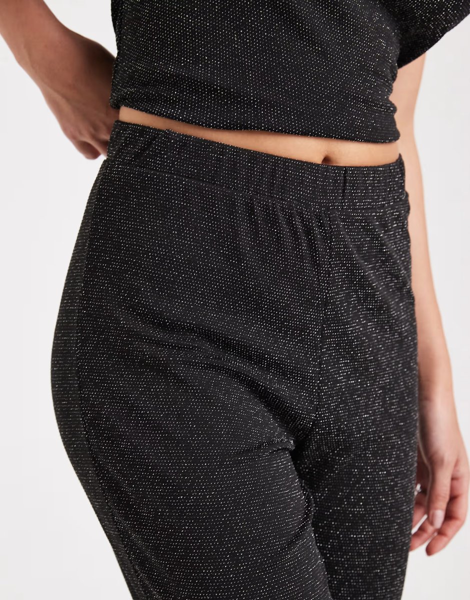 ASOS Vero Moda glitter wide leg trouser top co-ord in black and silver - 4