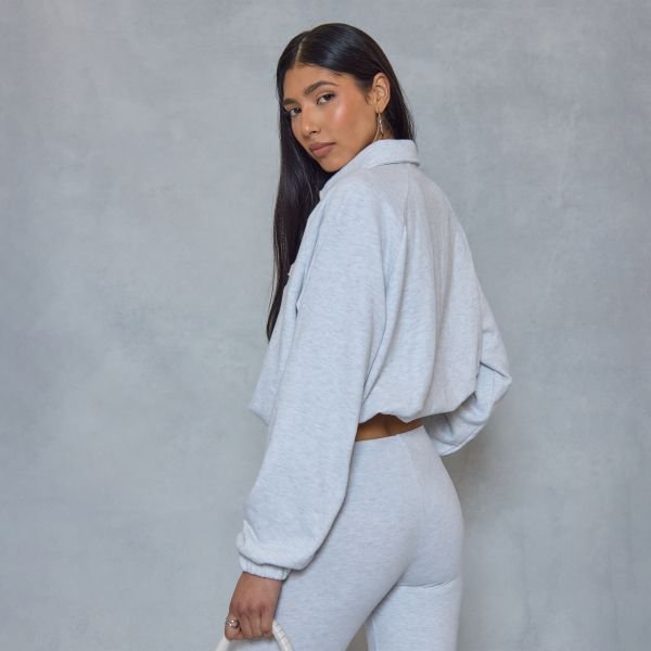 EGO Polo Graphic Detail Oversized Sweatshirt In Grey Marl, Women's Size UK 6 - 2