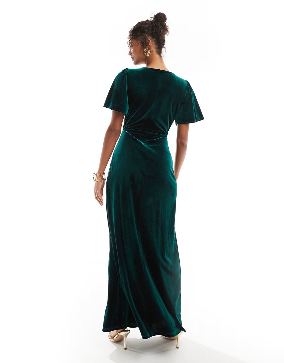 ASOS Maya Faux wrap velvet bridesmaid maxi dress in emerald green - 3
