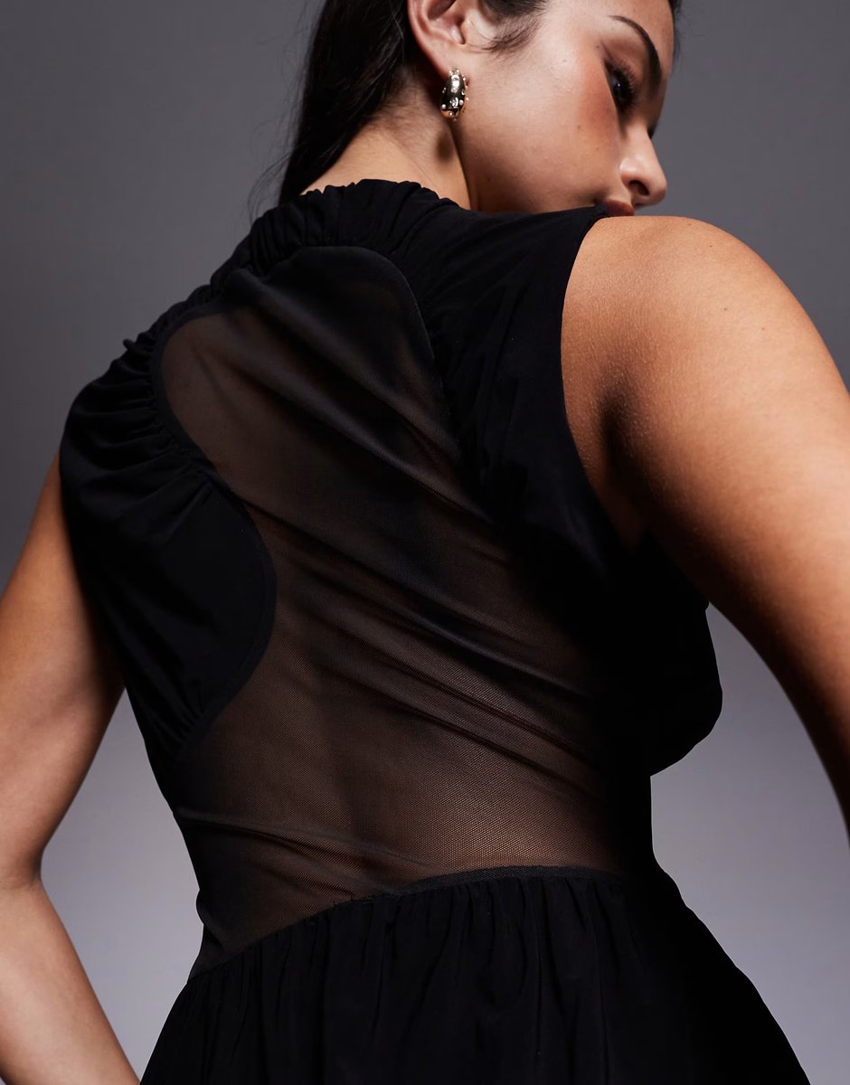 ASOS ASOS DESIGN midi dress with cowled skirt and mesh cut out detailing - 4