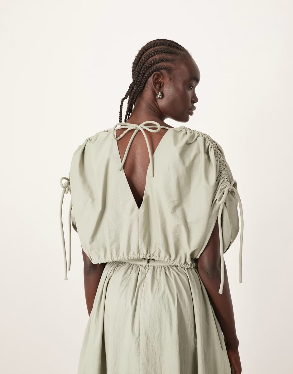 ASOS ARRANGE plunge top co-ord with ruche detail in sage - 3