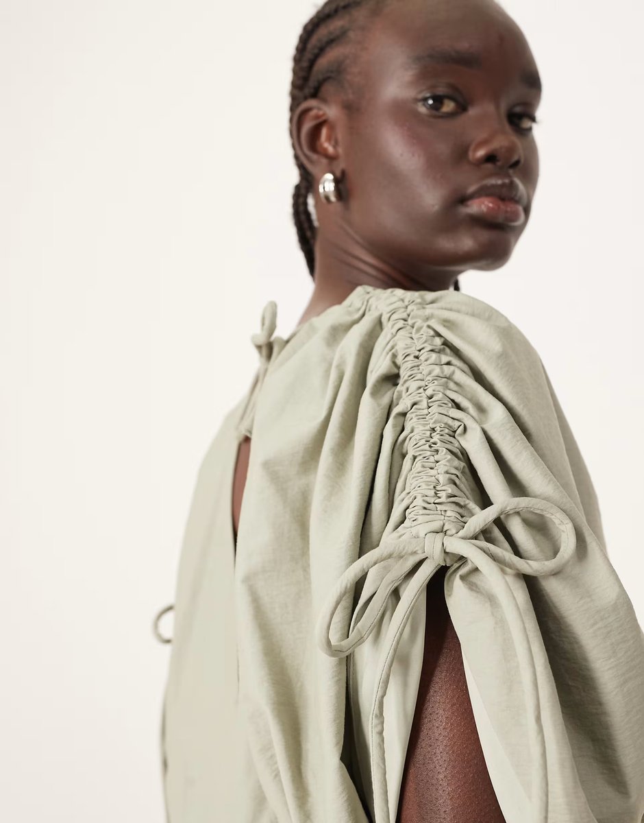 ASOS ARRANGE plunge top co-ord with ruche detail in sage - 4