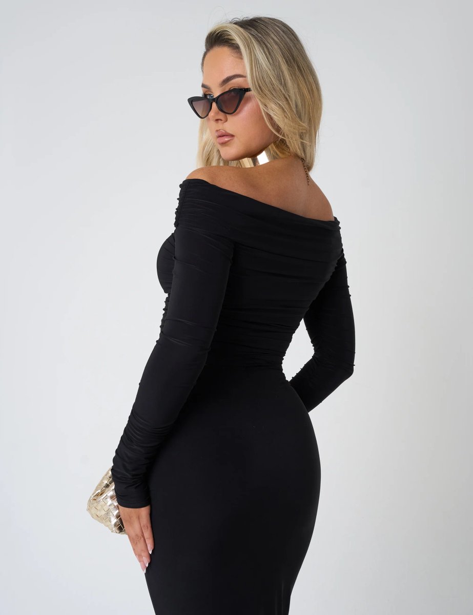 Public Desire Ruched Bardot Long Sleeve Top Co Ord Black - 2