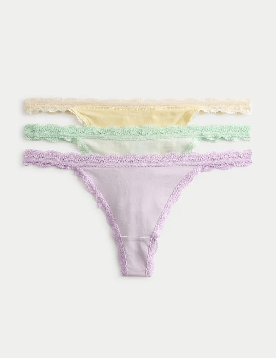 Marks & Spencer M&S 3pk Cotton Rich Tanga Thongs Lavender Mix