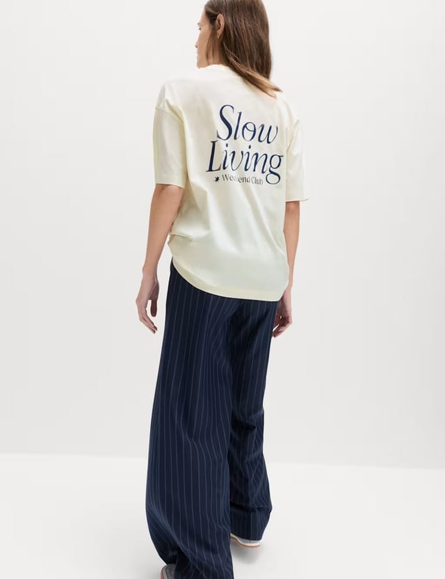 Marks & Spencer M&S Cotton Rich Graphic Oversized T-Shirt White Mix - 3