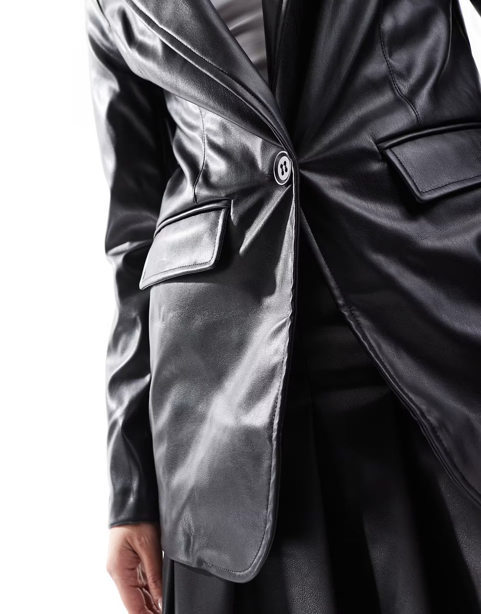 ASOS Narrated Oversized fit blazer in black pu - 3