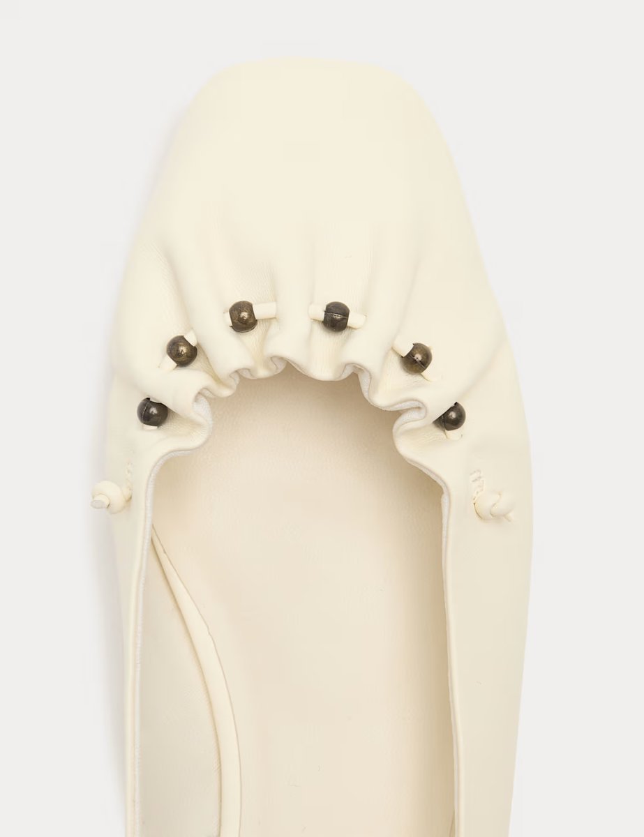 Marks & Spencer M&S Ankle Tie Up Bead Detail Flat Ballet Pumps Soft White - 2