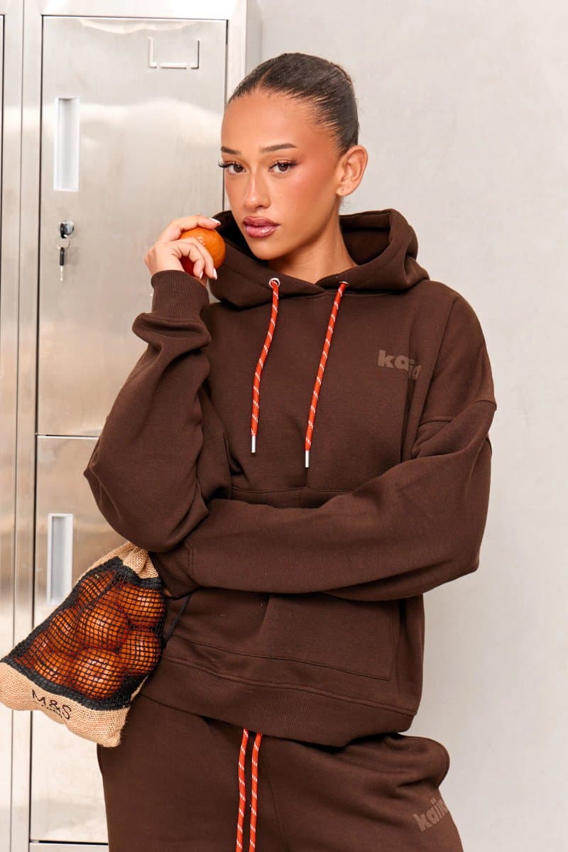 Kaiia Kaiia Studio Rope Drawstring Oversized Hoodie Bitter Chocolate