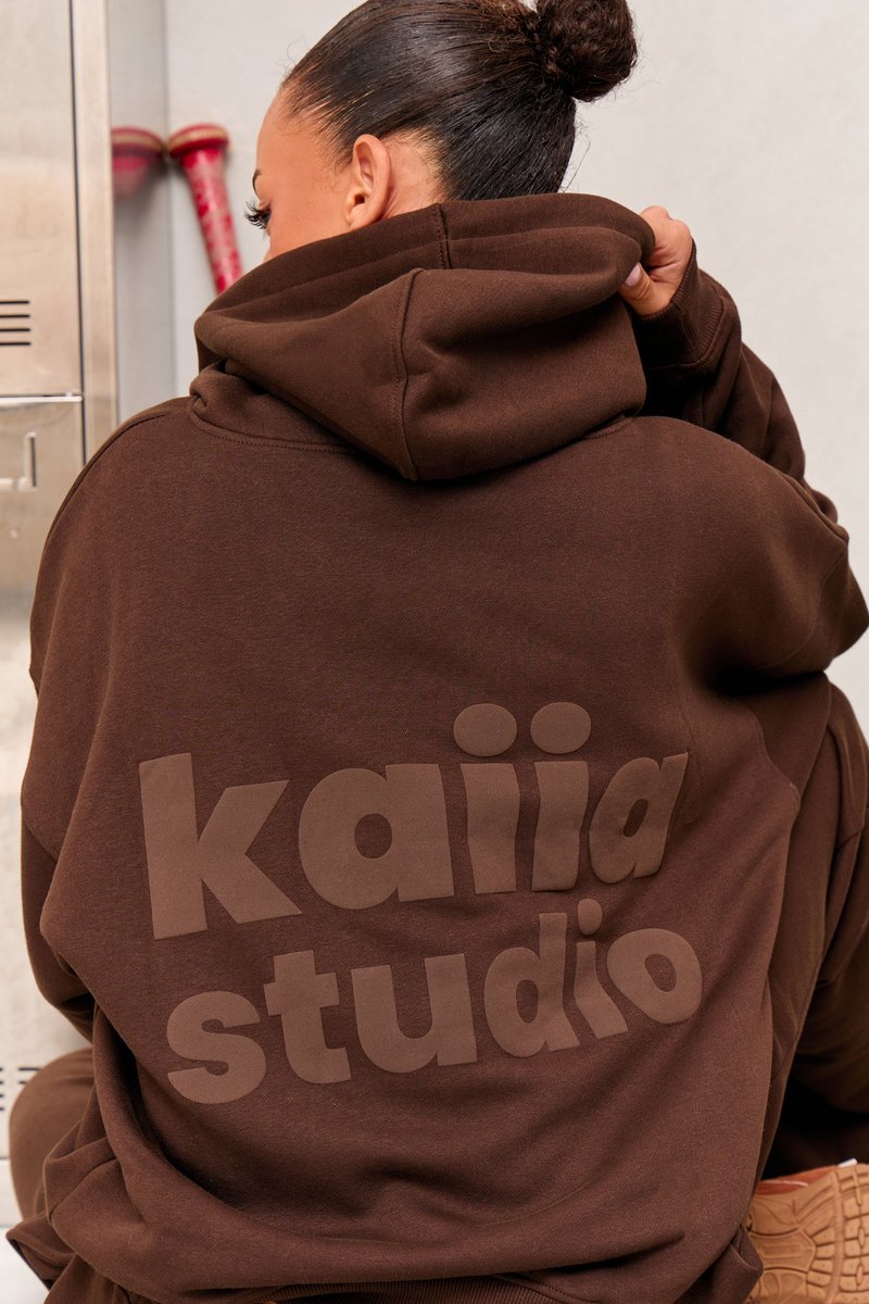 Kaiia Kaiia Studio Rope Drawstring Oversized Hoodie Bitter Chocolate - 2