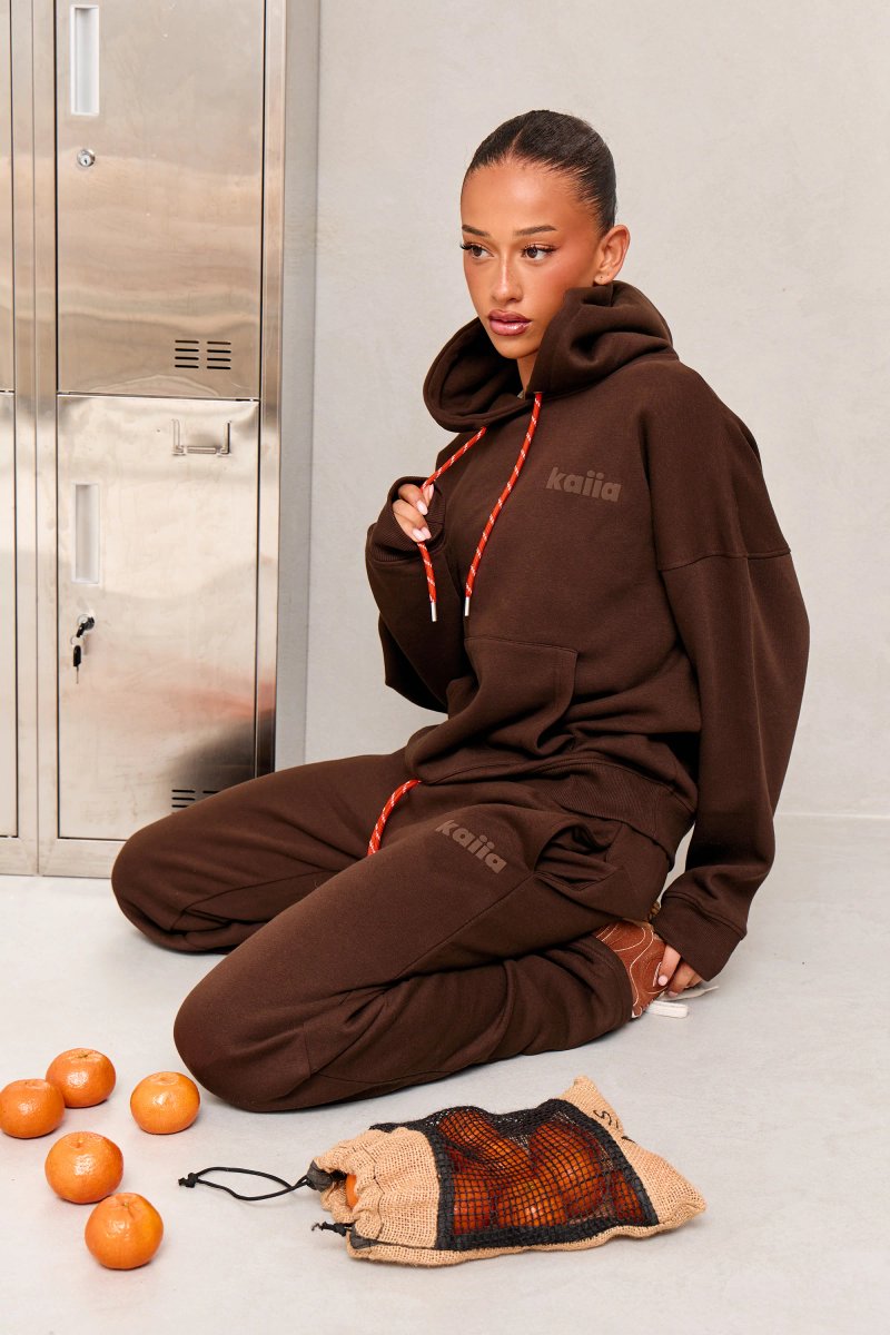 Kaiia Kaiia Studio Rope Drawstring Oversized Hoodie Bitter Chocolate - 3