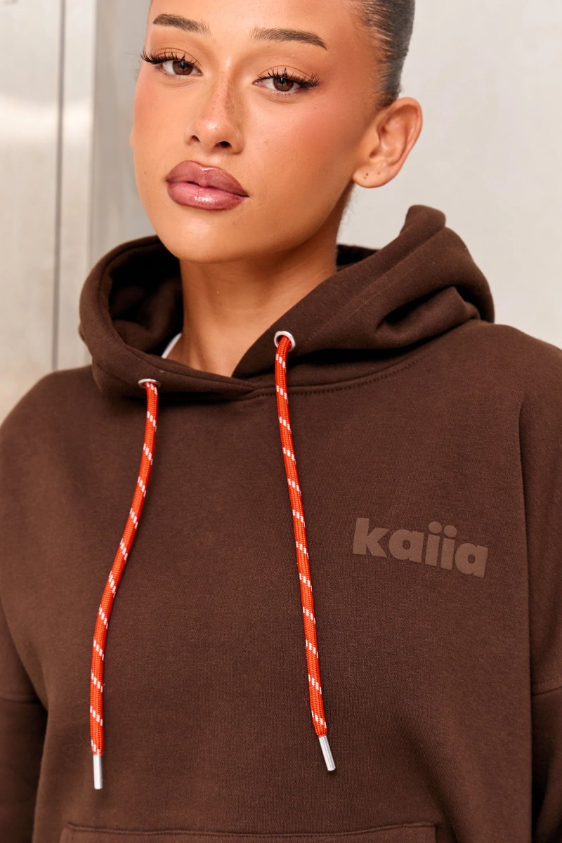 Kaiia Kaiia Studio Rope Drawstring Oversized Hoodie Bitter Chocolate - 4