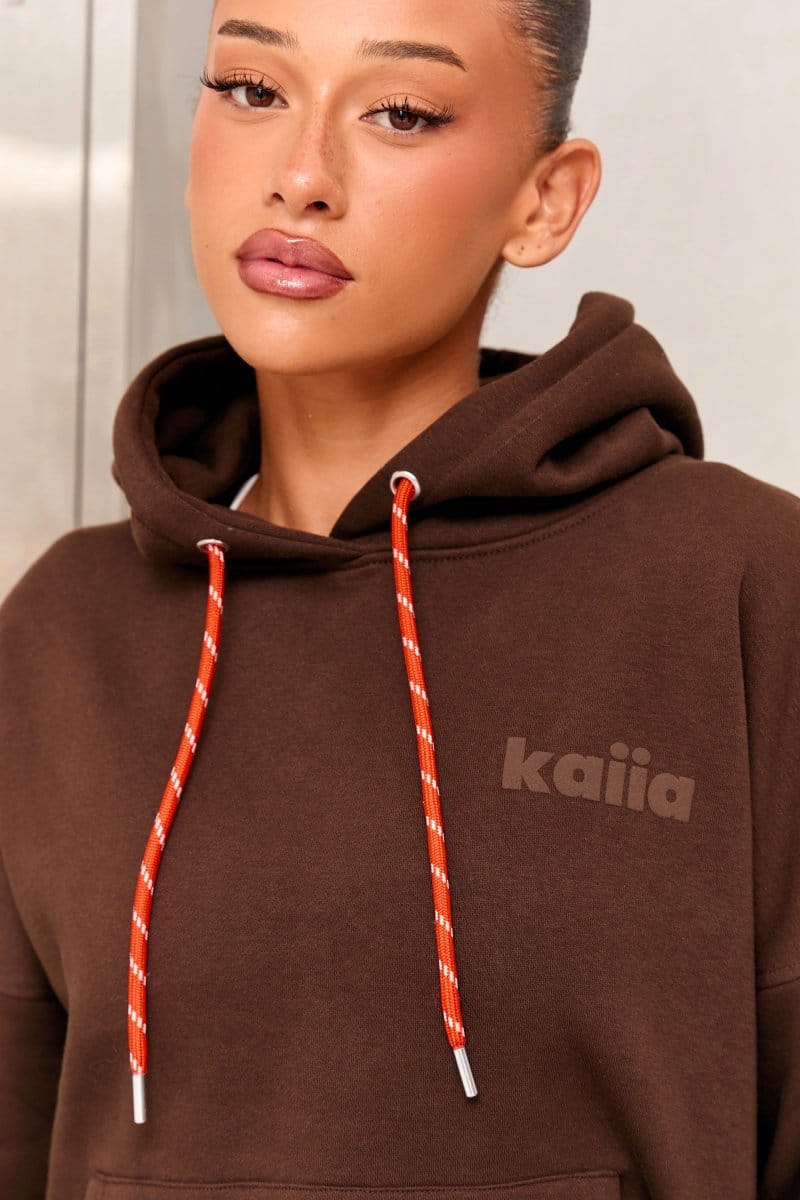 Kaiia Kaiia Studio Rope Drawstring Oversized Hoodie Bitter Chocolate - 4