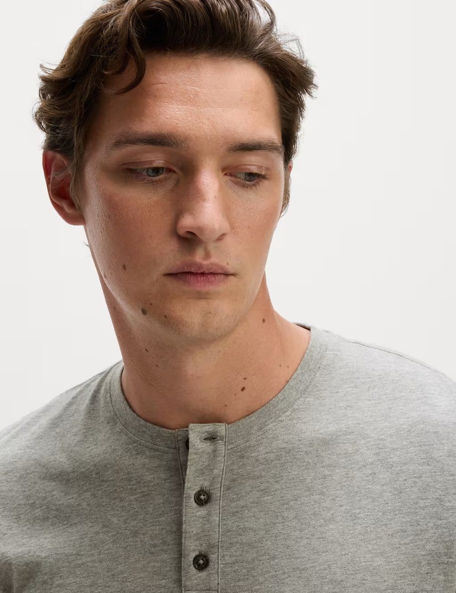 Marks & Spencer M&S Pure Cotton Henley Check Pyjama Set Grey Mix - 4