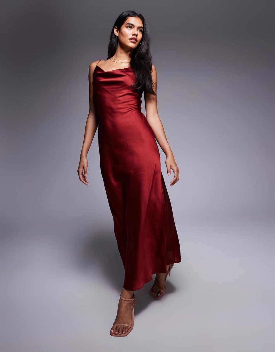 ASOS New Look satin cowl neck midi dress in rust