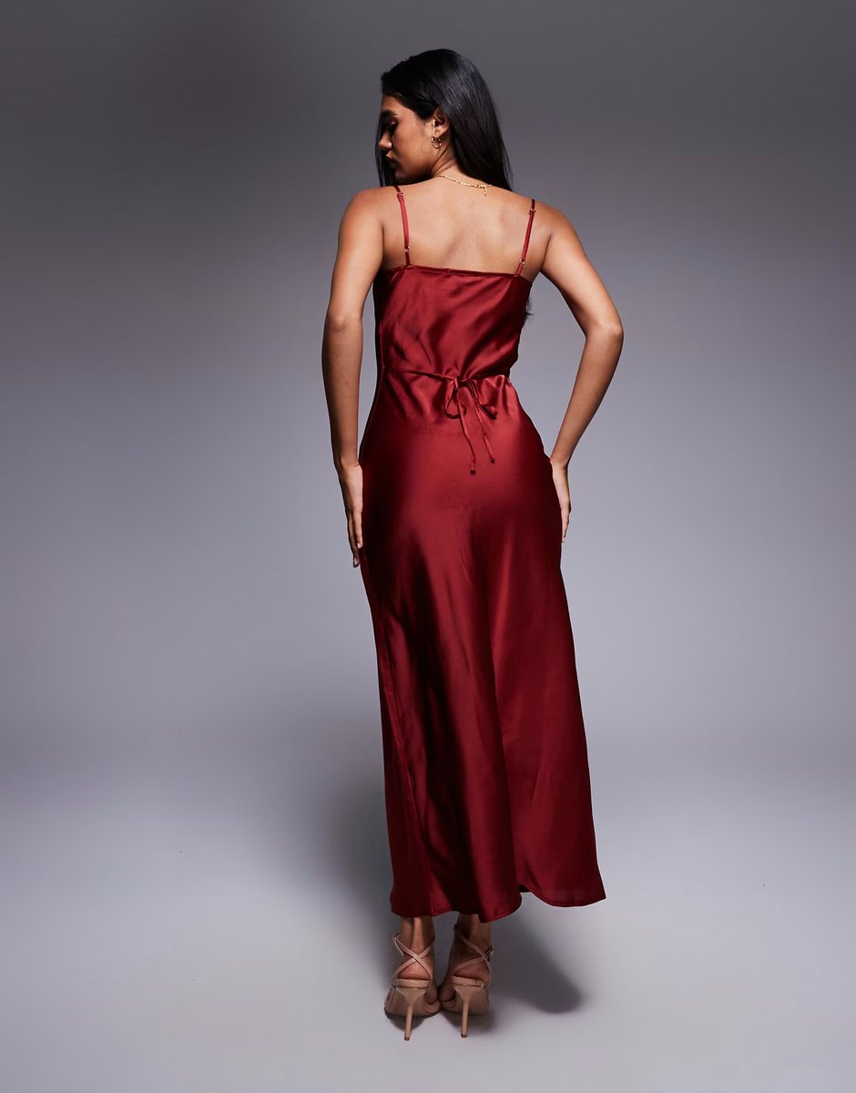 ASOS New Look satin cowl neck midi dress in rust - 4