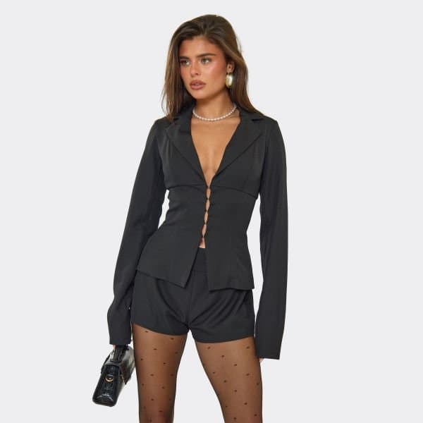 EGO Plunge Front Corset Detail Playsuit In Black, Women's Size UK 8