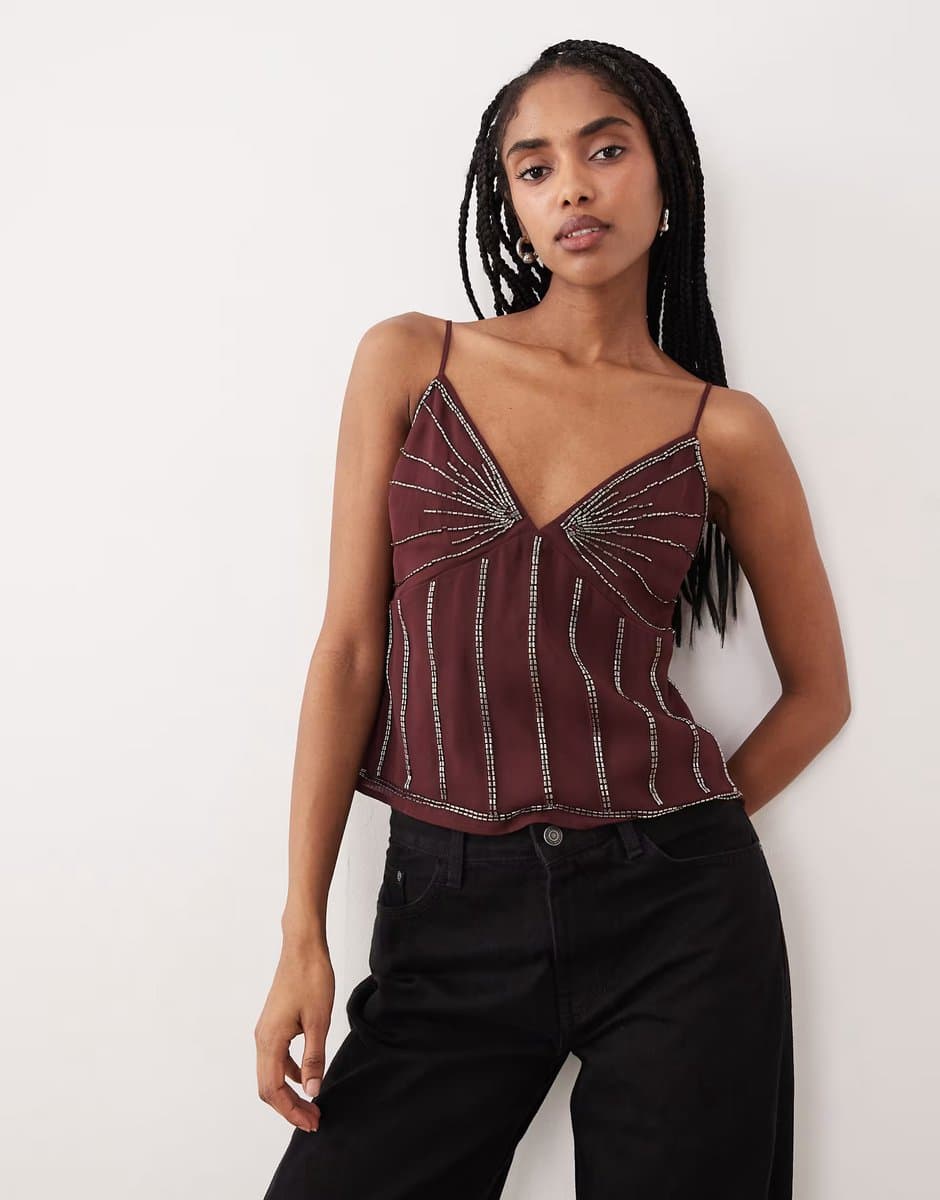 ASOS Abercrombie & Fitch beaded cami in red