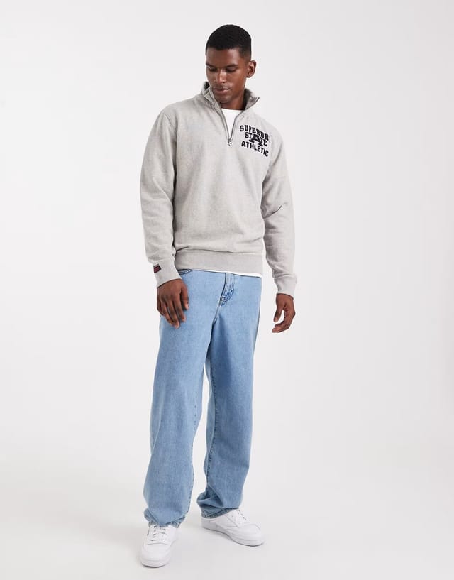 ASOS Superdry Vintage athletic zip half-zip jumper in vintage sweat light grey marl - 2