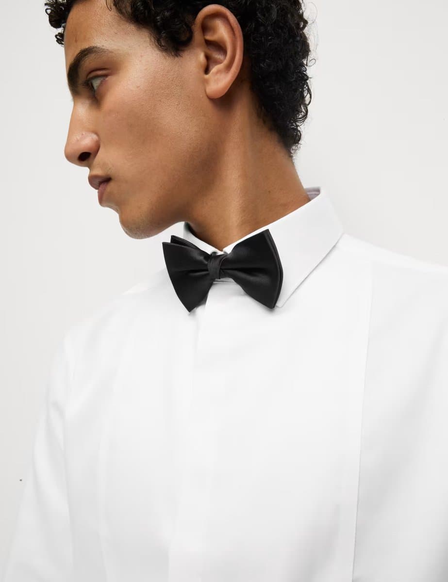 Marks & Spencer M&S Regular Fit Cotton Dress Shirt with Bow Tie White