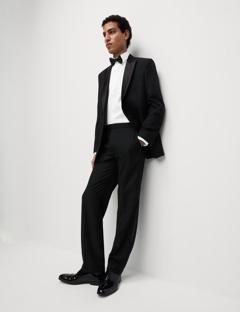 Marks & Spencer M&S Regular Fit Cotton Dress Shirt with Bow Tie White - 4