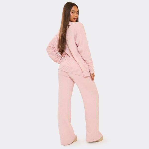 EGO Long Sleeve Bow Graphic Detail Oversized Jumper In Pink Fluffy Knit, Women's Size UK Medium M - 2