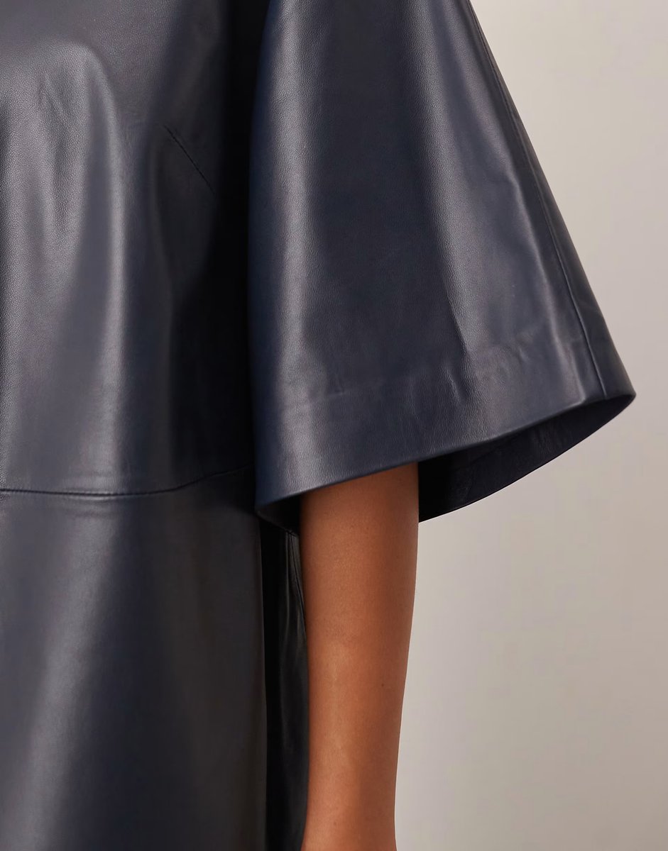 ASOS ARRANGE co-ord leather boxy t-shirt in navy - 4