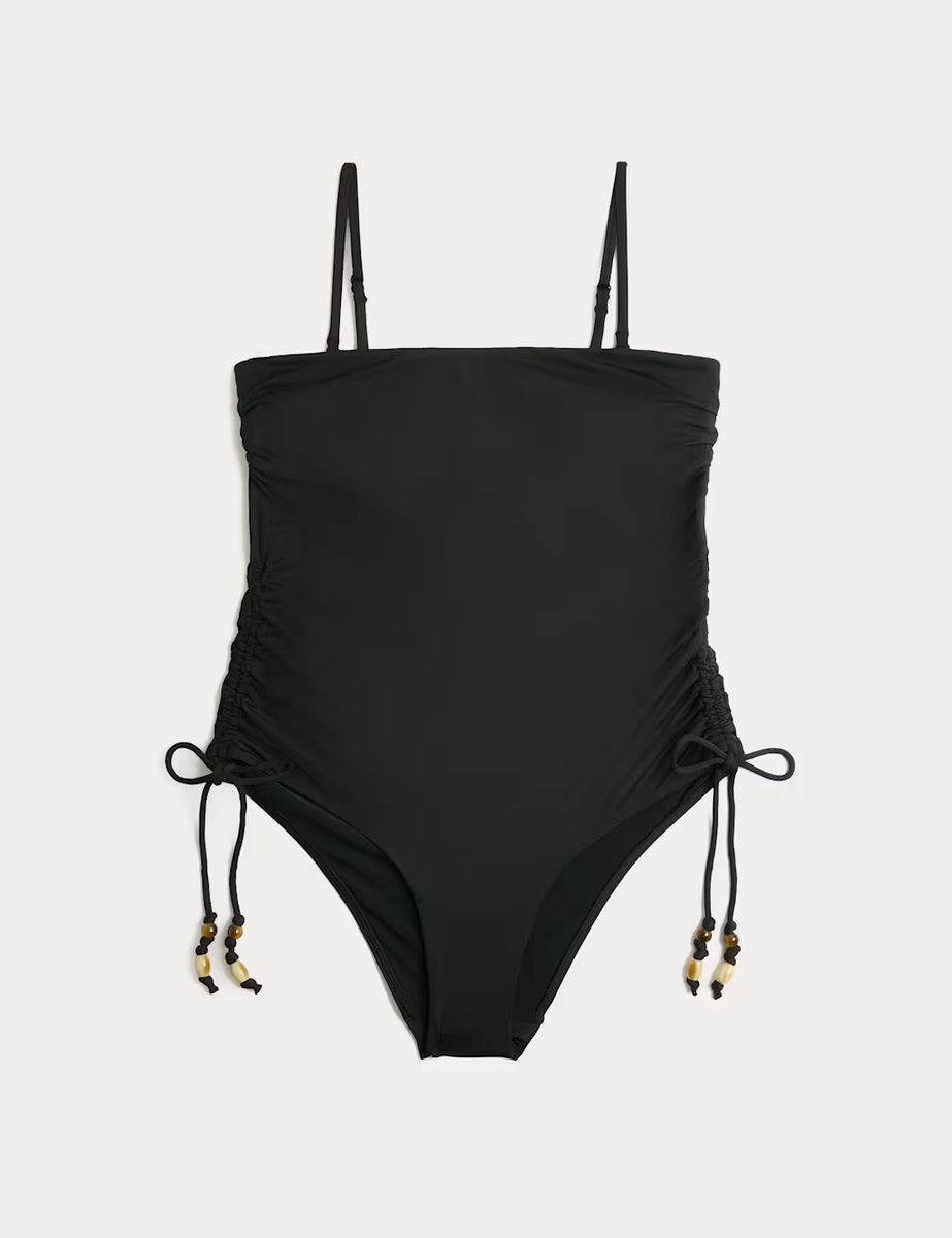 Marks & Spencer M&S Tummy Control Wired Ruched Bandeau Swimsuit Black - 2