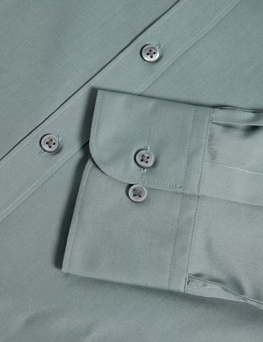 Marks & Spencer M&S Regular Fit Easy Iron Cotton Blend Shirt Pewter - 2