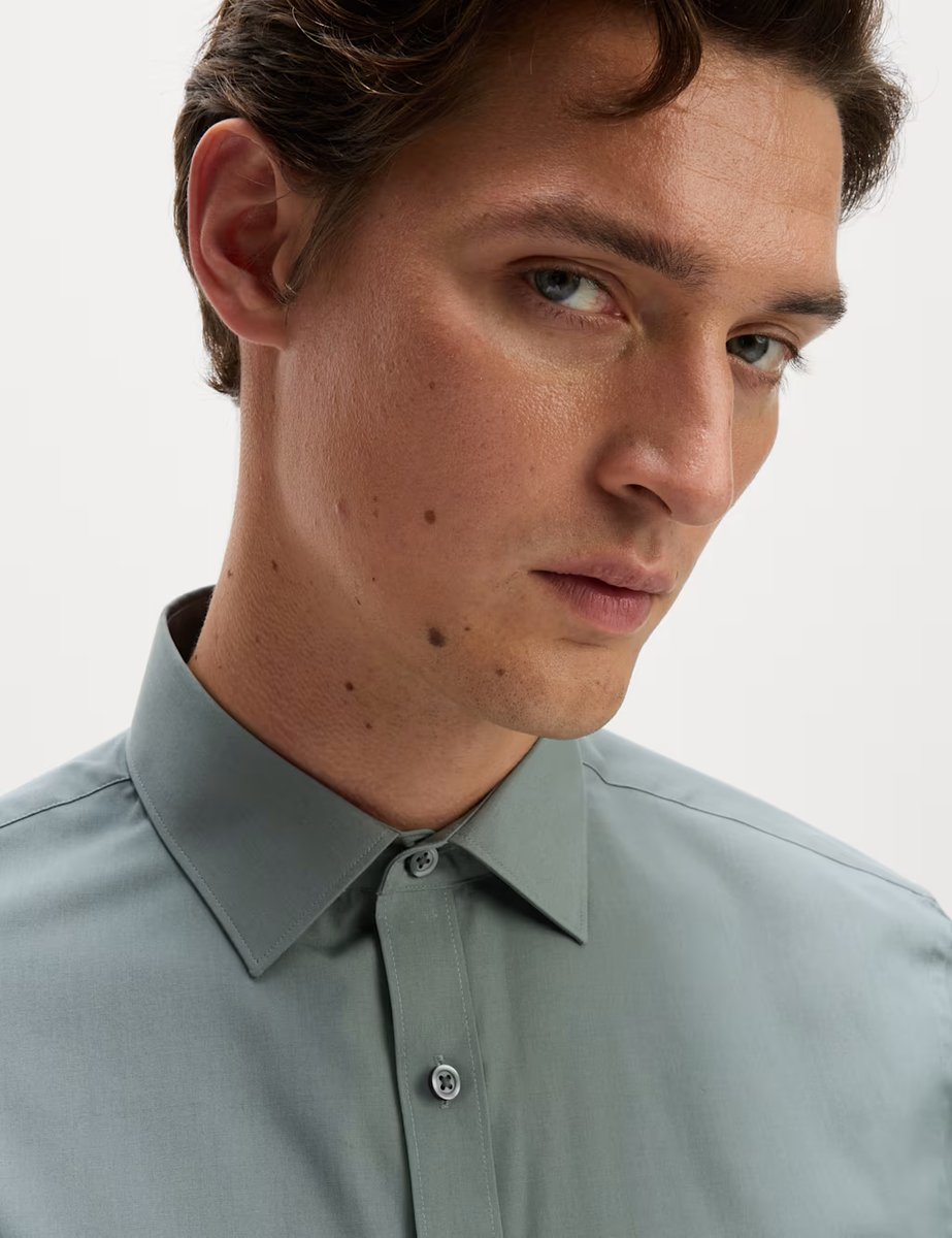 Marks & Spencer M&S Regular Fit Easy Iron Cotton Blend Shirt Pewter - 3