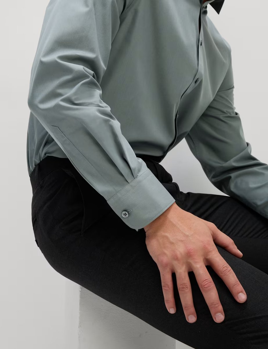 Marks & Spencer M&S Regular Fit Easy Iron Cotton Blend Shirt Pewter - 4