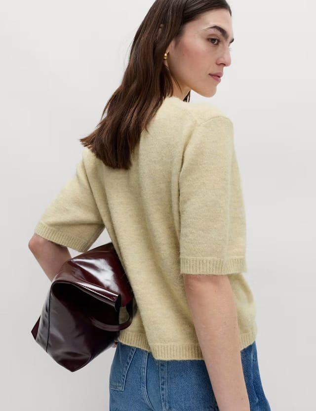 Marks & Spencer M&S Floral Textured Knitted Top with Wool Soft Green - 3