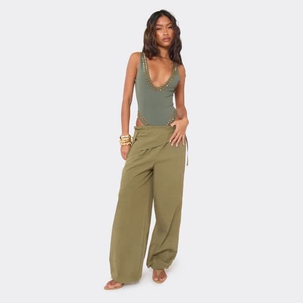 EGO EGO Low Rise Hip Panel Cargo Trousers in Green